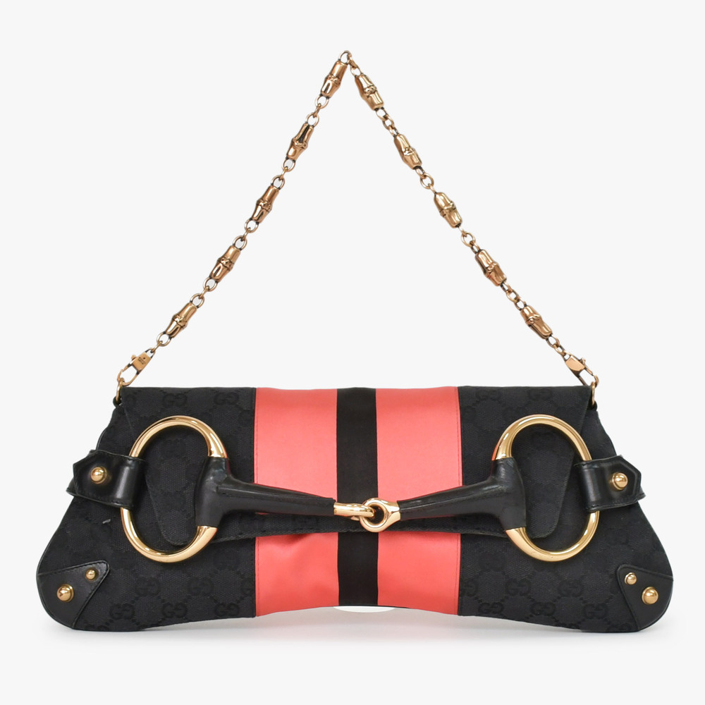 GUCCI One Shoulder Hobo Bag Black Pink GG Canvas Leather - Picture 2 of 10